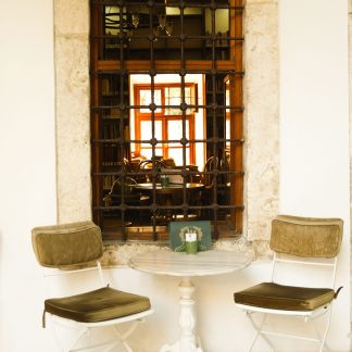 Iron Bar Stool — Woven Brass & Wrought Iron