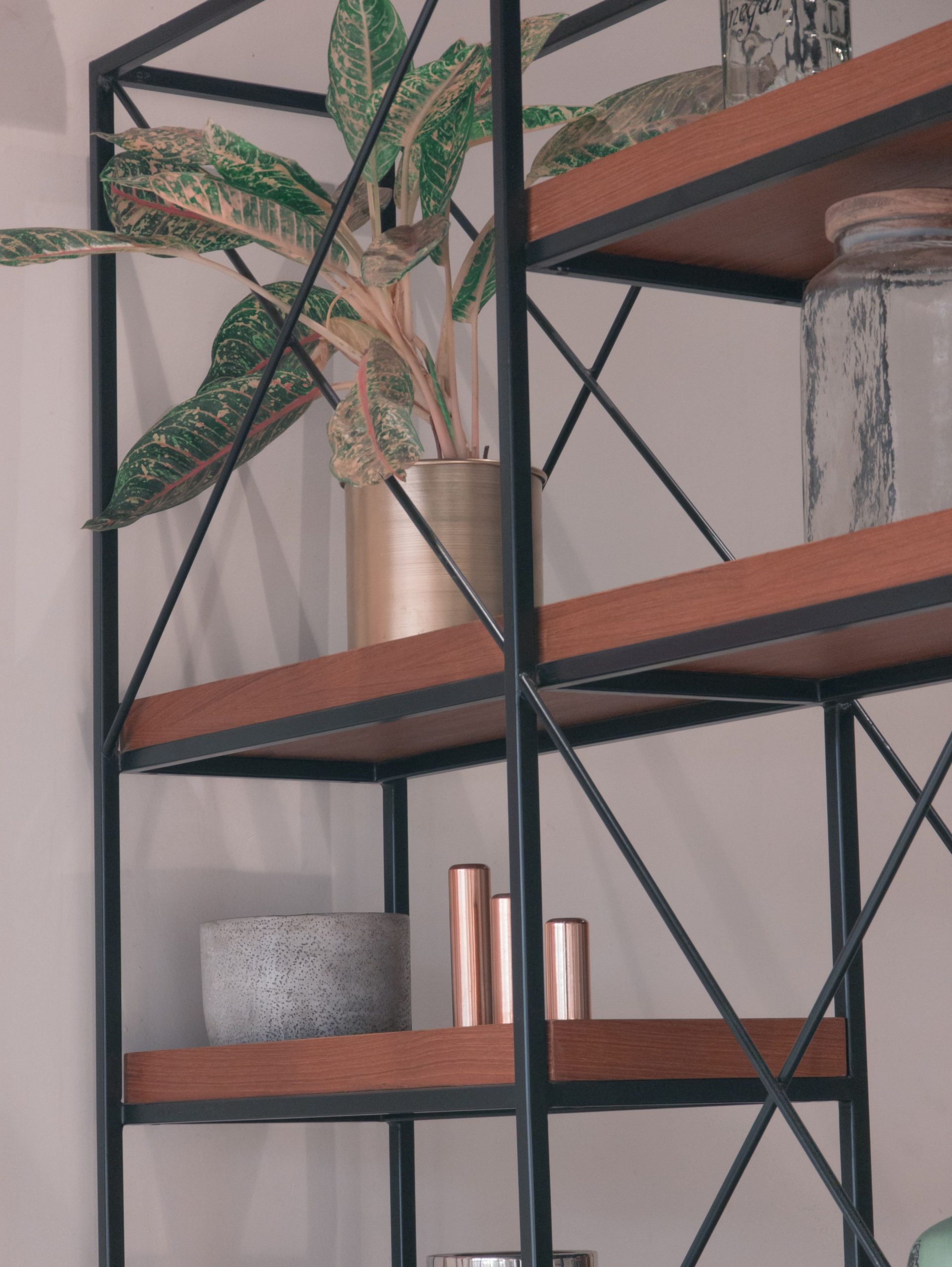 Wrought Iron Shelving Unit — Woven Brass & Wrought Iron