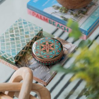 Cast Aluminum Side Table — Colored Glass & Cast Aluminum